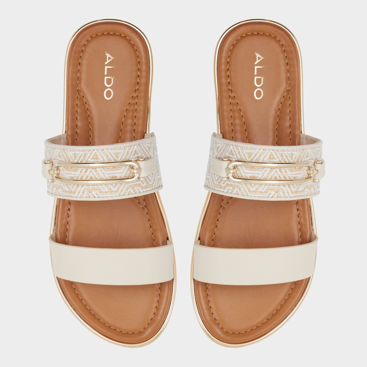 Aldo Lagoon Other Beige Synthetic Print Women's Footbed sandals - Slide sandal, Footbed sandal