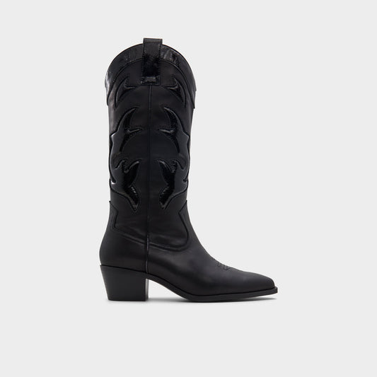 Aldo Nebraska Black Women's Western - Mid-calf western boot, Block heel