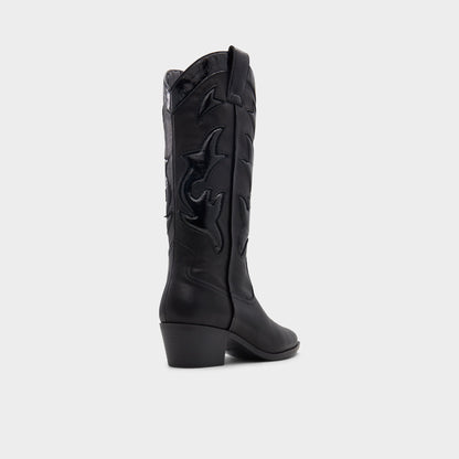 Aldo Nebraska Black Women's Western - Mid-calf western boot, Block heel