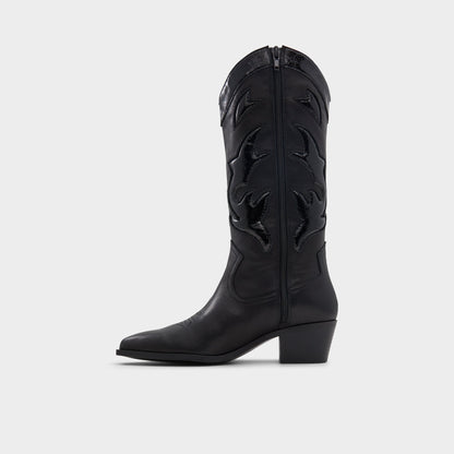Aldo Nebraska Black Women's Western - Mid-calf western boot, Block heel