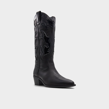 Aldo Nebraska Black Women's Western - Mid-calf western boot, Block heel