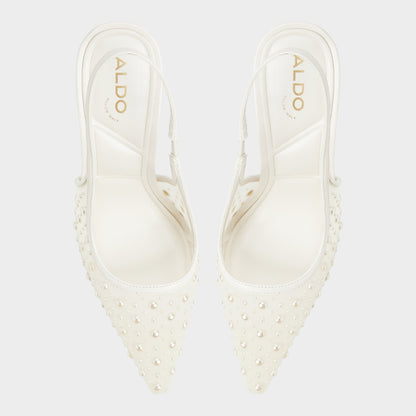 Aldo Pearlescent Other White Textile Mesh Women's Slingbacks - Slingback heel