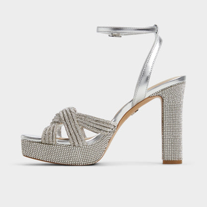 Aldo Shimma Silver Women's Iridescent metallics - Strappy heeled sandal, Platform