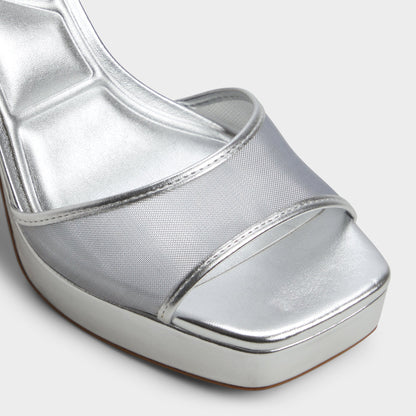 Aldo Chicglimmer Silver Women's Platform sandals - Strappy heeled sandal, Block heel
