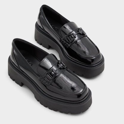 Aldo Oneameth Black Synthetic Patent Women's Loafers & Oxfords - Loafer, Lug sole