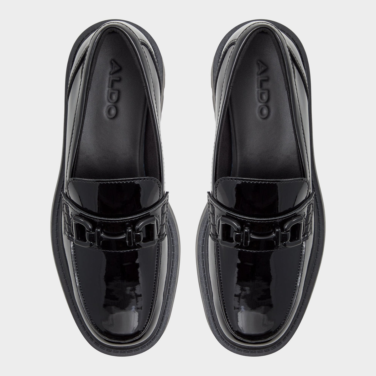 Aldo Oneameth Black Synthetic Patent Women's Loafers & Oxfords - Loafer, Lug sole