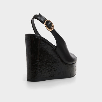 Aldo Tatianah in Black - Sling back heeled sandal, Wedge heel