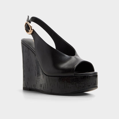 Aldo Tatianah in Black - Sling back heeled sandal, Wedge heel