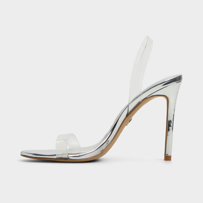 Aldo Quinilynn Silver Women's Iridescent metallics - Strappy heeled sandal, Stiletto heel