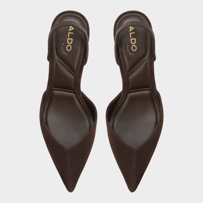 Aldo Re in Olivia Dark Brown - Sling back high heel, Stiletto heel
