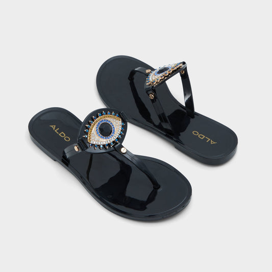 Aldo Ebariel Black/Gold Multi Women's Jelly Sandals & Flip Flops - T-strap sandal